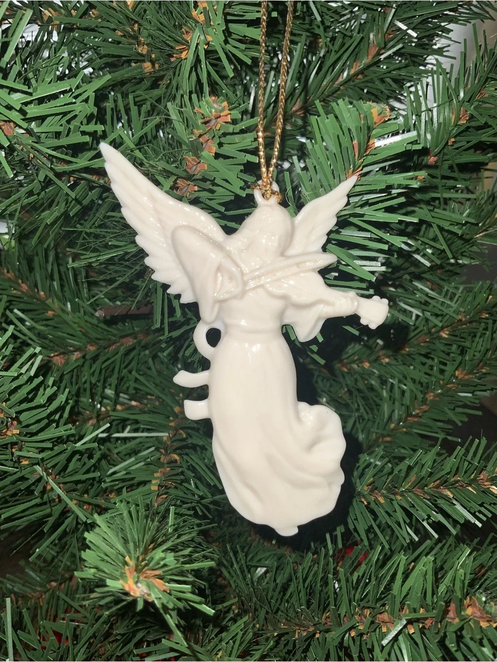 Lenox Vintage 90’s White Porcelain Angel Playing Violin Ornament with Gold Cord